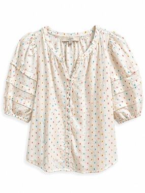 LOFT XS White Multicolor Swiss Dot Puff Sleeve Blouse